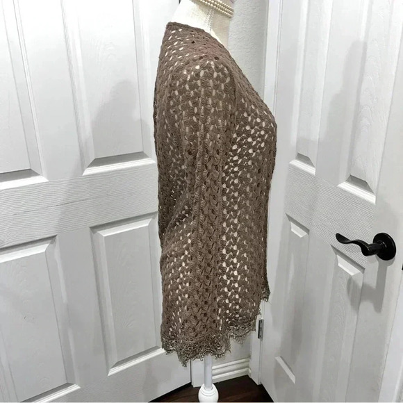 Monteau open knit, open front, lace trim duster / kimono - Picture 4 of 8